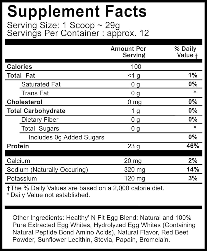 Healthy N Fit 100% EGG PROTEIN- Strawberry (12oz): 100% Egg White Protein PLUS Natural Peptides. Naturally Sweetened Zero Carb Keto Paleo Friendly