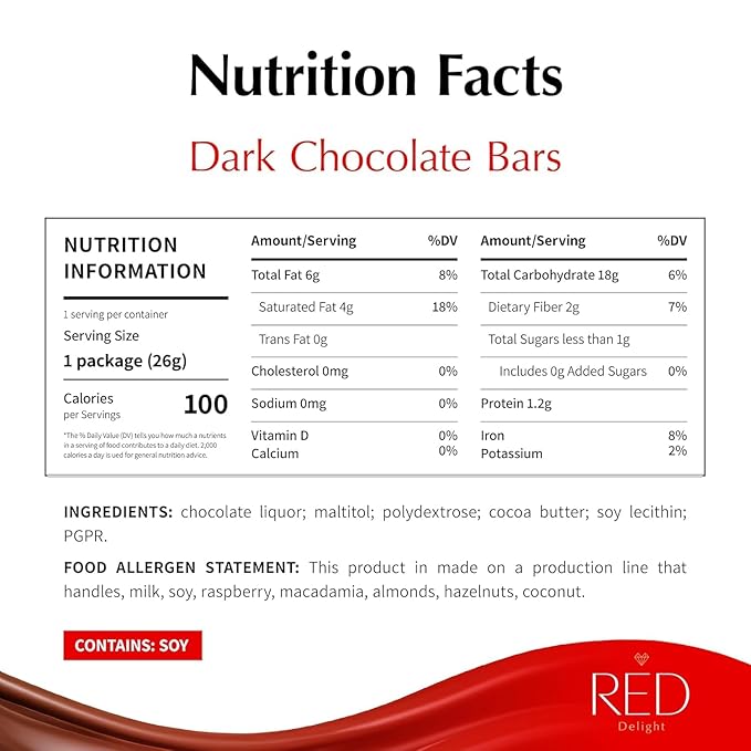 RED Delight®™ Dark Chocolate 12 Count Box of Grab N Go Travel Size Bars (0.92 Ounces Each) (2 Boxes - Total of 24 Bars)