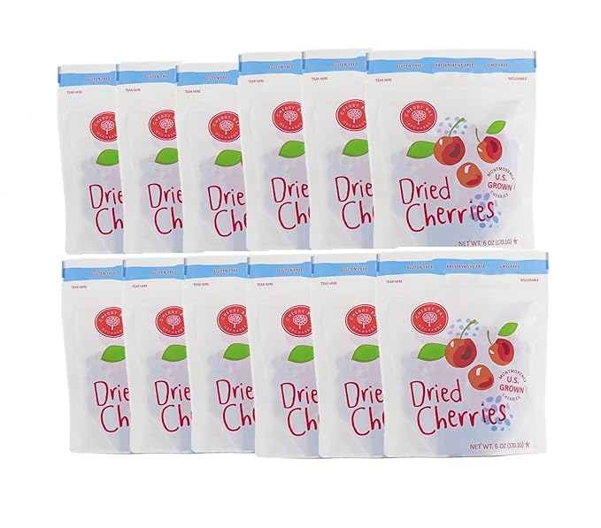Cherry Bay Orchards - Dried Montmorency Tart Cherries (Pack of 12 – 6oz Bags) - 100% Domestic Natural Kosher Certified Gluten-Free and GMO Free - Packed in a Resealable Pouch