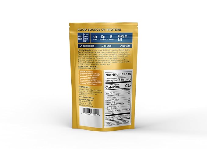 Miracle Noodle Egg White Spaghetti Pasta 3.5 Oz (Pack of 6) Ready to Eat Egg White Noodles 10g Protein 45 Calories 1g Net Carbs Per Serving High Protein Keto Gluten-Free