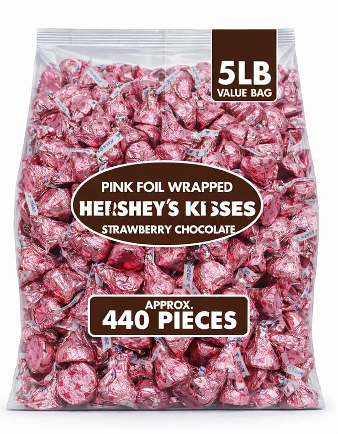 Hrshy's Kissis Chocolate Candy Filled With Strawberry Flavored Creme (Approx. 440 Pieces) | Limited Edition Bulk Candy | Ideal for Parties Events Stocking Stuffers Holidays &amp Any Ocassion (5 P