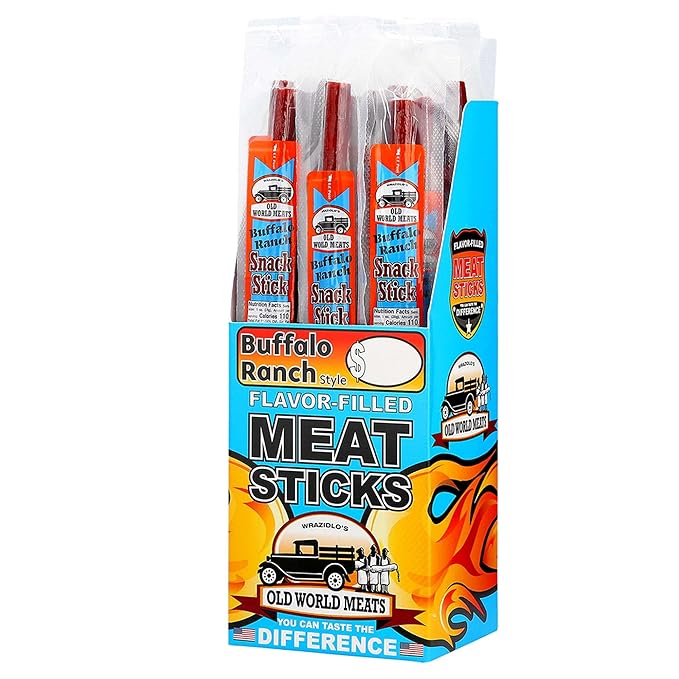 Old World Meats Meat Sticks 110 Calories Keto Low Carb 1g Sugar Fuelings 20 Pack 1 ounce sticks (Buffalo Wings &amp Ranch)