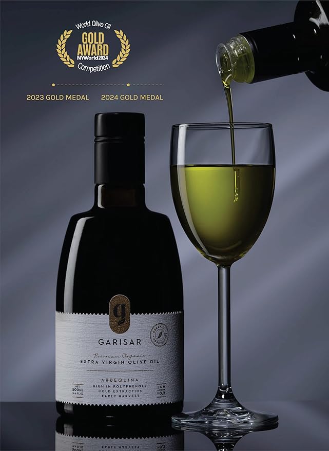 Garisar High In Polyphenol Premium Olive Oil (&gt600 ppm) Low Acidity (max 0.2%) Organic Agriculture September 2022 Early Harvest Hand Picked Cold Pressed