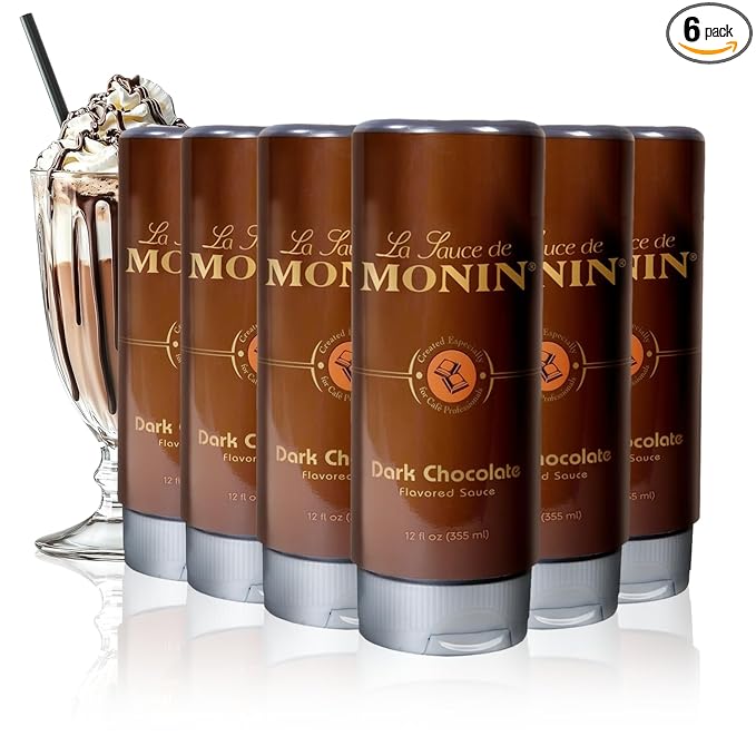 Monin - Dark Chocolate Sauce Velvety and Rich Great for Desserts Coffee and Snacks Gluten-Free (12 Ounce 6-Pack)