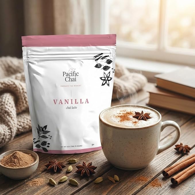 Pacific Chai Vanilla Chai Latte Mix Instant Chai Tea Latte Powder Drink Mix Gluten Free Kosher Spiced Tea Latte 3 LB
