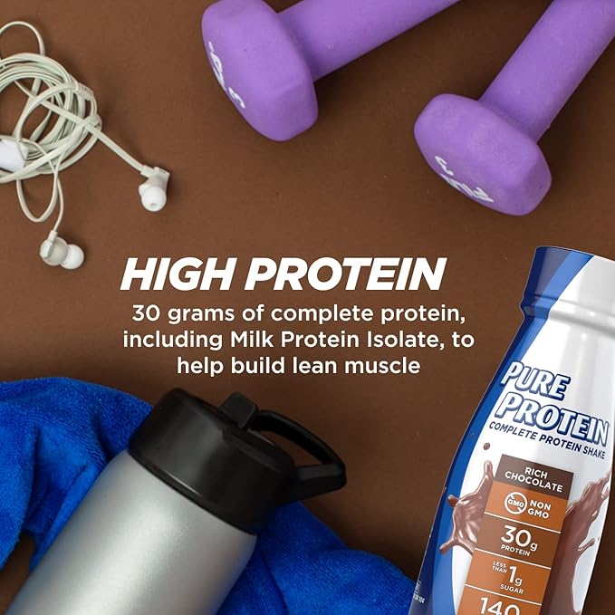 Pure Protein Chocolate Protein Shake 30g Complete Protein Ready to Drink and Keto-Friendly Vitamins A C D and E Plus Zinc to Support Immune Health 11oz Bottles (Pack of 12)