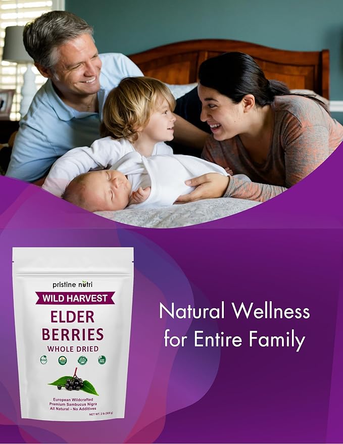 Elderberries Dried Bulk | Whole European Elderberry Dried Wildcrafted All Natural | Non-GMO Non-irradiated | Immunity Booster Antioxidants and Vitamins | Make Syrup Tea| 2 lb (32 oz)