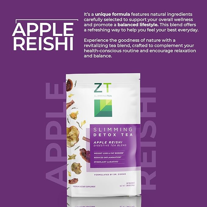 Dr. Zisman ZT Wellness Tea - Apple Reishi Herbal Blend - Refreshing Tea for Daily Balance (28 Bags) Crafted for a Vibrant Lifestyle