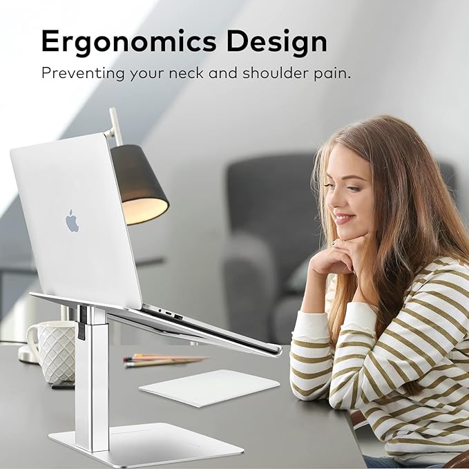 Laptop Stand for Desk Ergonomic Aluminum Laptop Stand Adjustable Height from 7-15 Sitting and Standing Laptop Riser for 10-17 Notebook