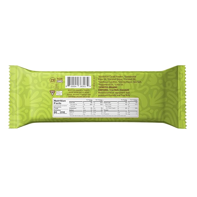 Missy J's Organic Carob Mint Truffley Treats 1.38 Oz 12 Pack Made w/Coconut Sugar Vegan Gluten and Caffeine Free Healthy Substitute for Chocolate Perfect for Snacks and Treats