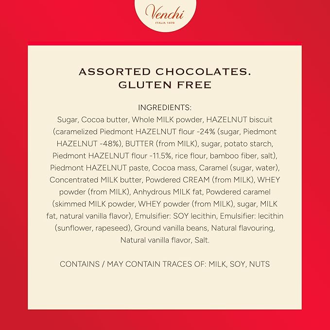 Venchi - Giftbox with 9 Milk Chocolate BacioDiDama and Caramel Pannacotta Pralines 5.5 Oz Gluten-Free No Artificial Colours and Preservatives Mother's Day Gift Idea