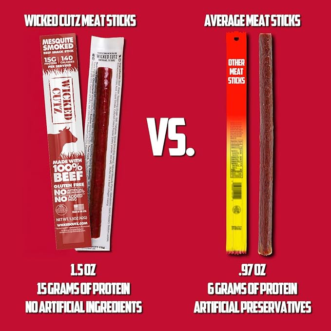 Smoked Mesquite Beef Sticks 15g Protein Per Beef Stick Tender &amp Juicy Extra Large Meat Stick USA Made High Protein Meat Sticks Carnivore Snacks (12 Pack)