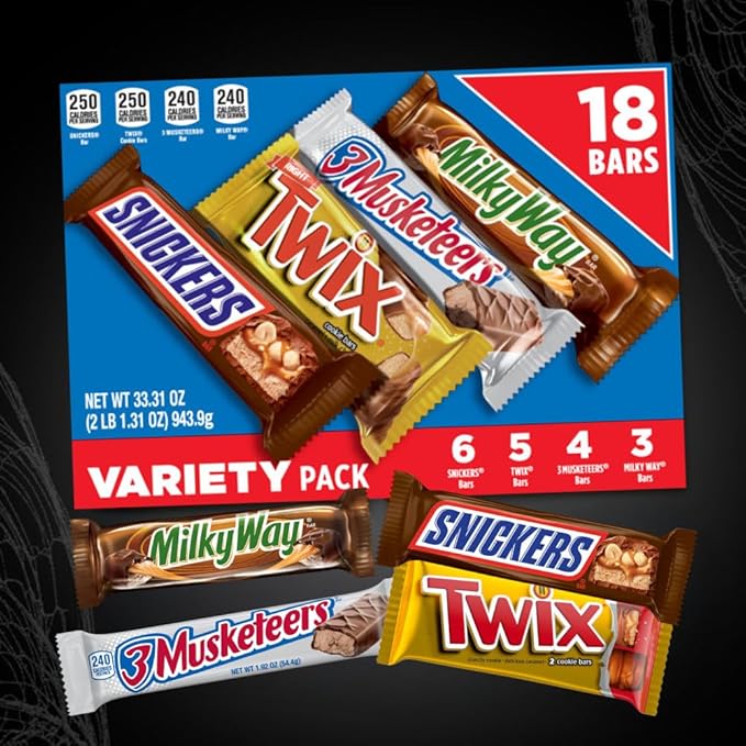 SNICKERS TWIX MILKY WAY &amp 3 MUSKETEERS Individually Wrapped Variety Pack Full Size Milk Chocolate Candy Bars Bulk Assortment 33.31 oz 18 Bars (Pack of 2)