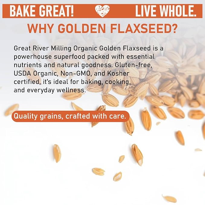 Great River Milling Golden Flaxseed | Whole Golden Flax Seeds | Naturally Gluten Free Non-GMO Vegan Kosher | Flaxseed for Baking Smoothies Oatmeal Cereals &amp Clean Plant-Based Nutrition | 5 L