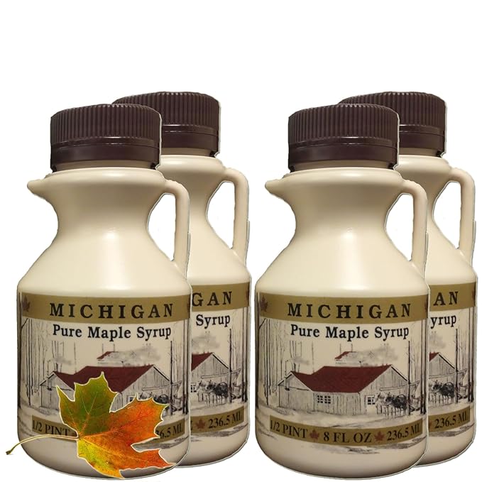 Traverse Bay Farms 100% Pure Maple Syrup – 4 Bottles – Grade A Amber Rich Taste – Small Batch Gluten-Free All Natural Made in Michigan – Value Pack (4 Bottles w/Book)