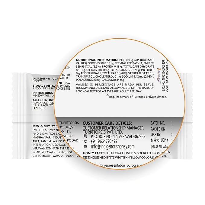 INDIGENOUS HONEY NMR Tested Juliflora Honey Raw Organic Natural Pure Unprocessed Added Sugar Free Unpasteurized Unheated 15 Gift Sachets 15g Each Total 225g