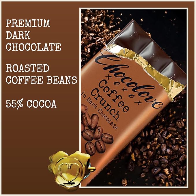 Chocolove Coffee Crunch Dark Chocolate Bars | 55% Cocoa | Crunchy Coffee Bean Bits | Smooth &amp Sweet | Premium Dark Chocolate | Non GMO Rainforest Alliance Certified 3.2oz Bar (12 Pack)