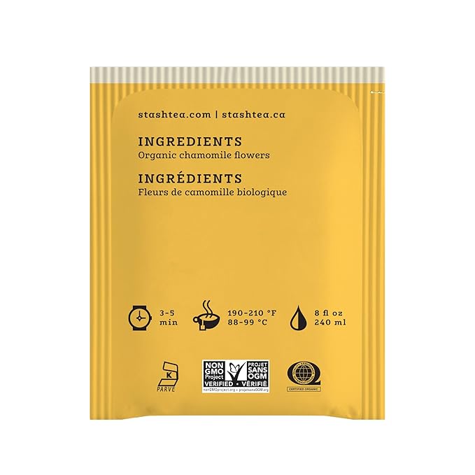Stash Tea Organic Chamomile Tea Caffeine-Free Non-GMO Project Verified Serve Hot or Iced 96 Tea Bags 16 count (6 pack)