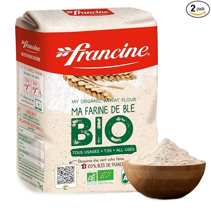 Francine Organic Wheat Flour T55 Bio French Flour from France with Lower Gluten Content Makes Great Breads Pastries and Desserts 35.3oz/1 kg (Pack of 2)