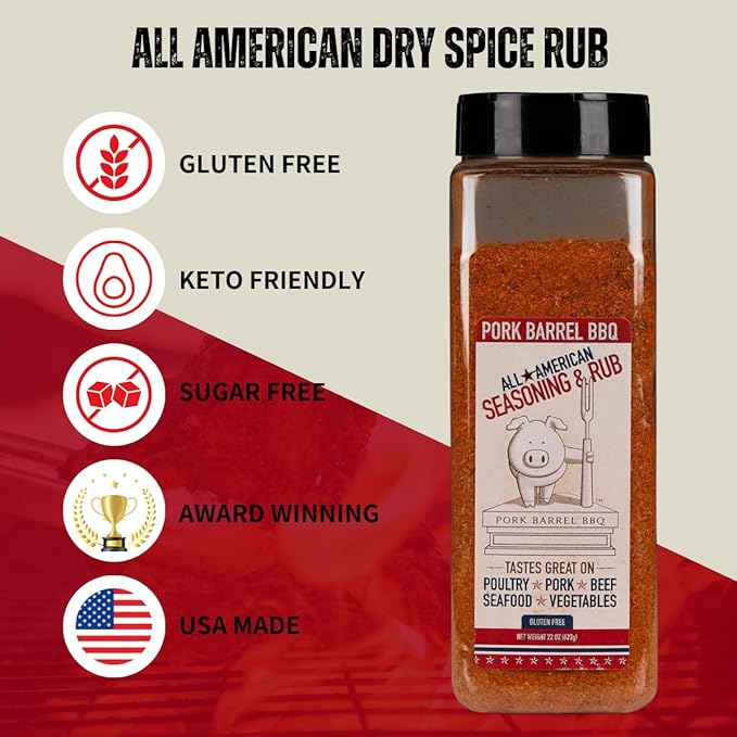 Pork Barrel BBQ All-Purpose BBQ Seasoning &amp Rub | Sugar-Free Gluten-Free MSG-Free | All American BBQ Seasoning for Chicken Beef &amp Pork – 22oz Jar