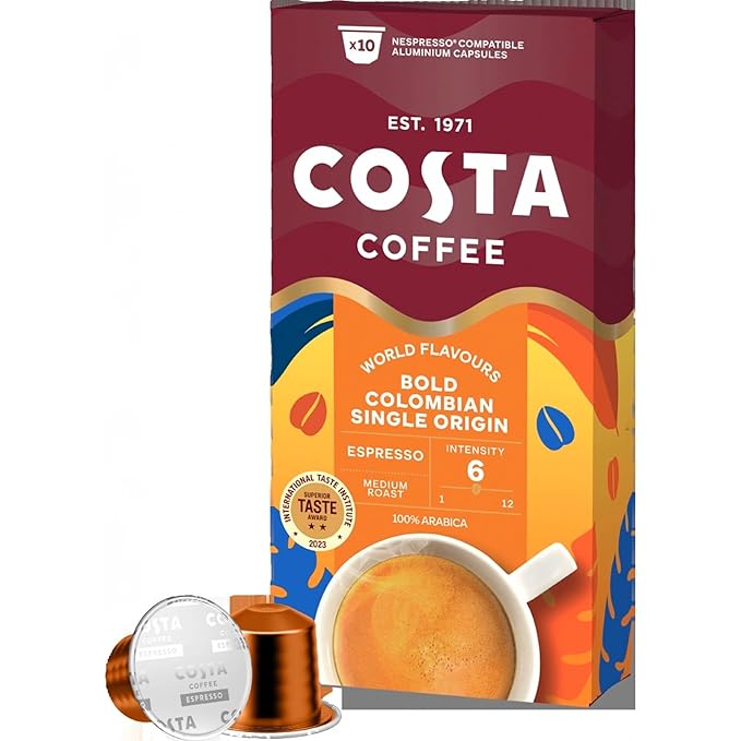 Costa Bold Colombian Single Origin Aluminium Coffee Pods (Pack of 10 Total 100 Coffee Capsules)