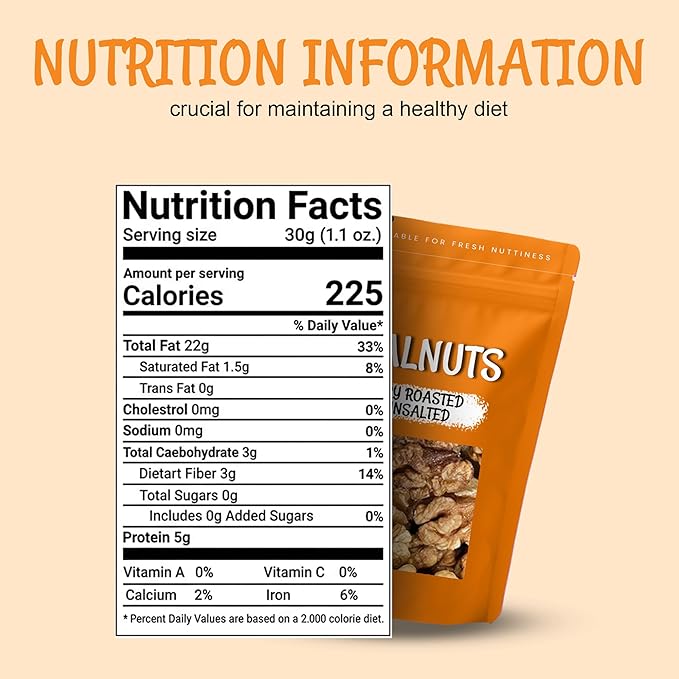 Oh! Nuts Walnuts - Dry Roasted Unsalted - 2 lb - Packed in New York Zip-Seal Bag for Exceptional Freshness