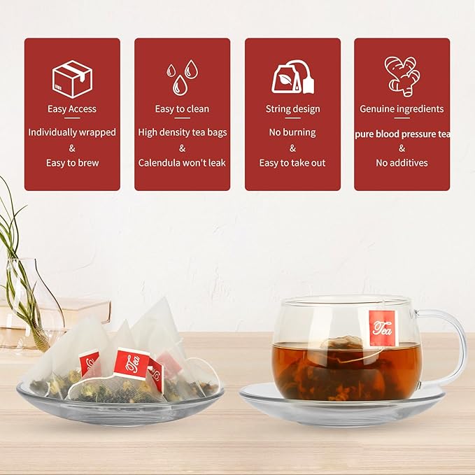 Blood Pressure Tea BagsHeart Functional Tea6g X 30 Bags 5.3 oz Natural Chinese Blend Herbal Tea Gluten FreeCaffeine Free Non-GMO