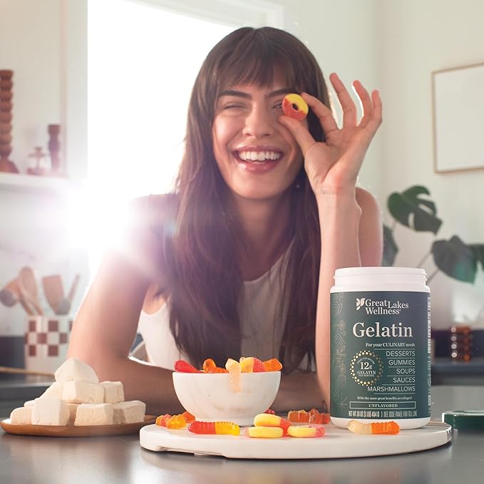 Great Lakes Wellness Beef Gelatin Powder for Culinary Needs - Perfect for Gummies Marshmallows Desserts and more - Unflavored - Grass-Fed Kosher Keto Non-GMO 16 oz