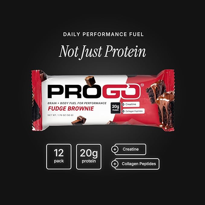ProGo Protein Bars (12 Pack) – Brain + Body Fuel with 20g Clean Protein Creatine &amp Collagen Peptides Made with 95% Pure Isolate Grass-Fed Beef Tallow No Fillers Naturally Sweetened with Honey