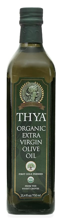 USDA Organic Extra Virgin Olive Oil by THYA First Cold Pressed Single Source Unblended Natural NON-GMO EVOO for Salad Cooking Baking Dipping (25.4 fl oz/ 750ml)