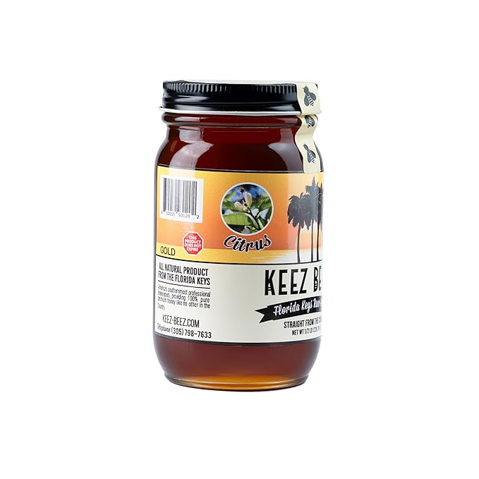 KEEZ BEEZ 100% Natural Raw Gold Honey – Citrus 8 fl oz (0.5 lb) in Glass Jar – Organic Non-GMO Kosher Certified Light and Refreshing Perfect for Tea and Toast