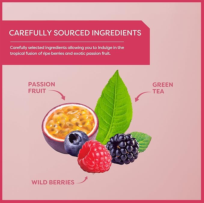 Wissotzky Wild Berries &amp Passion Fruit Green Tea (6 Pack - 120 Tea Bags | Antioxidant Rich | Tropical Blend Green Tea Bags