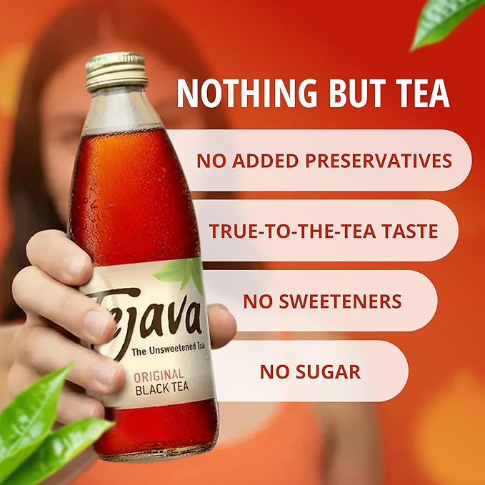 Tejava Original Black Iced Tea 12 Pack 12oz Glass Bottles Unsweetened Non-GMO Kosher No Sugar or Sweeteners No calories No Preservatives Brewed in Small Batches