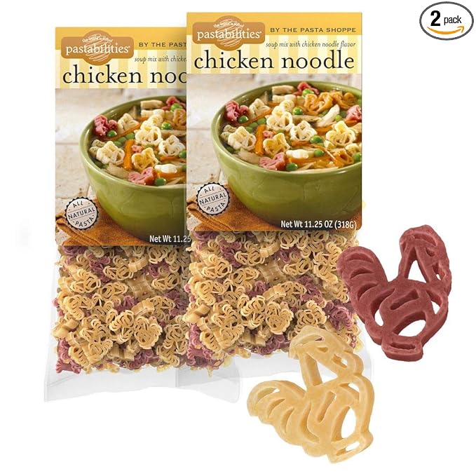 Pastabilities Fun Shaped Pasta for Kids - Chicken Shaped with Chicken Soup Mix - Animal Theme Non-GMO Natural Wheat Pasta All-Natural Kosher Certified Made in the USA (2 Pack11.25 Oz)