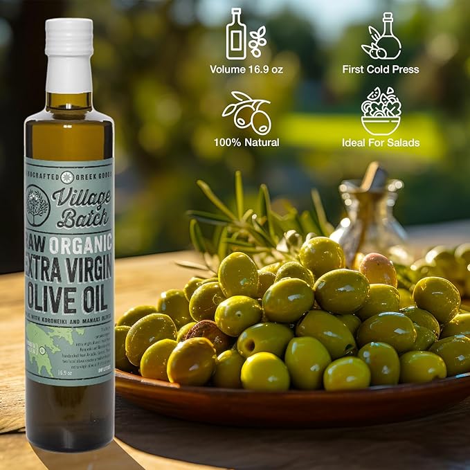 VILLAGE BATCH - AWARD WINNERS - KORONEIKI OLIVE OIL Greek Olive Oil ORGANIC COLD PRESSED OLIVE OIL Extra Virgin Olive Oil High In Polyphenols - Aceite De Oliva Extra Virgen - Olive Oil for Cooking Oil