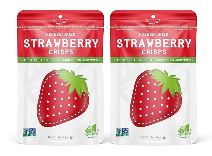 Nature’s Turn Freeze-Dried Fruit Snacks Strawberry and Apple Crisps Pack of 4 (1.2 oz Each)