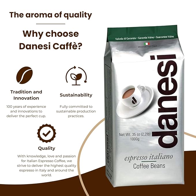 Danesi Caffe Italian Whole Coffee Beans - Espresso Coffee Beans and Medium Roast Whole Bean - Perfect for Espresso Machines French Press and Home Brewing - Emerald (2.2 lb)