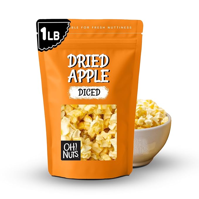 Oh! Nuts Dried Apple - 1 lb - Dried Fruit Diced - No Added Sugar - Dehydrated Fruit Bites - Packed in New York Zip-Seal Bag for Exceptional Freshness