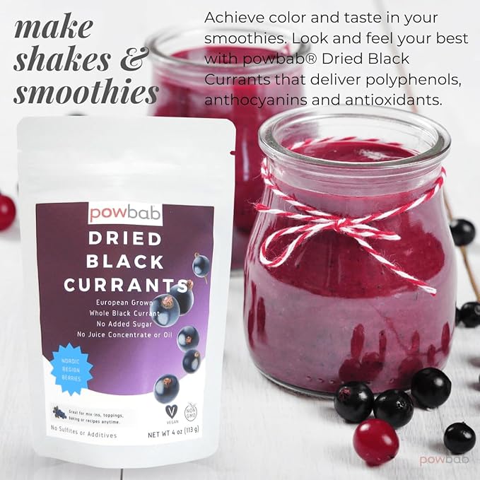 powbab Dried Black Currants (4 oz) 100% Unsweetened Currants Dried Fruit Ribes Nigrum. Nordic European Grown Dried Currants for Baking. No Added Sugar No Oil No Juice Concentrate. Not Zante Currants
