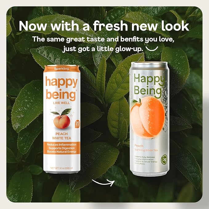 Happy Being White Tea Sparkling Variety Pack – Blueberry Peach Rose Antioxidant &amp Polyphenol Rich Infused with Turmeric Elderberry Caffeine Free Plant-Based Low Sugar &amp Low Calorie Drin