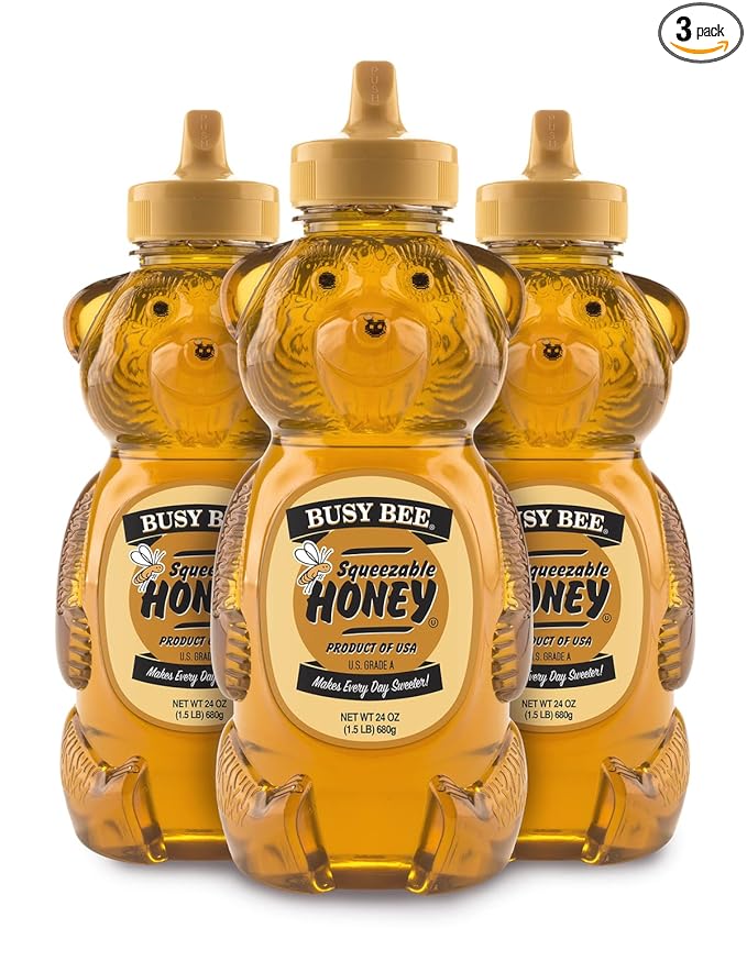 Busy Bee Honey Grade A Filtered Honey 24 Ounce 1.5 LB (Pack of 3 Honey Bears)