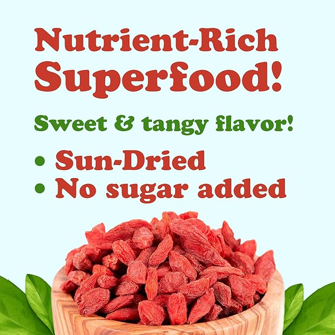 Food to Live Goji Berries 3 Pounds Sun-Dried Large and Juicy Unsweetened Vegan Bulk. High in Iron Vitamins A and C. Fruit Snack. For Baked Goods Tea Smoothie Yogurt Oatmeal