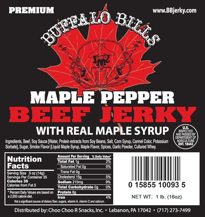 Buffalo Bills 16oz Premium Maple Pepper Beef Jerky Pieces (one pound bag in random size pieces)