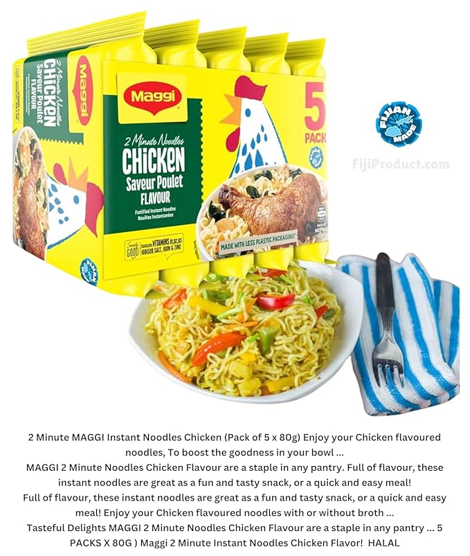Tasty! Instant 2 Minute Noodles - Chicken Flavor with Seasonings (4 x 5 Packs / 80g Ea) To boost the goodness in your bowl So Delicious Meal!