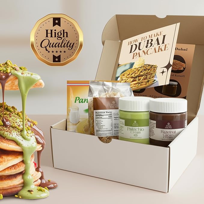 Dubai Pancake DIY Set – All-in-One Chocolate Pancake Kit | Viral Dessert Creation Set with Creams &amp Toppings | Complete Dubai-Inspired Baking Experience