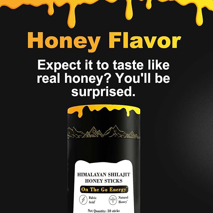 Pure Himalayan Shilajit Honey Sticks with Saffron For Men 30 Count Single-Serve Packets 75% Fulvic Acid 85 Trace Minerals Natural Energy Support Wellness Sticks Authentic Himalayan Resin Blend