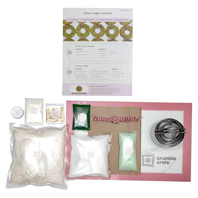 CrumbleCrate Anise Sugar Cookies DIY Baking Kit | Gourmet Cookie Making Set with Pre-Measured Ingredients &amp Tools | Baking Gift for Adults