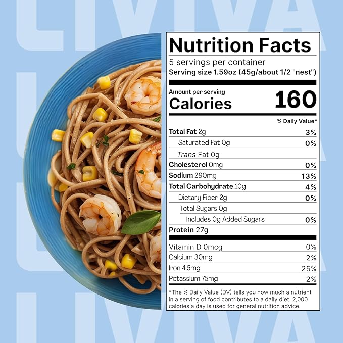LIVIVA Low Carb High Protein KETO Pasta – 135 g Protein per Box with Pea Protein &amp Konjac Flour - 8g Net Carbs Diabetic-Friendly - Ready to Eat in 3 – 4 mins - Healthy Al Dente Pasta (6 Pack Lin