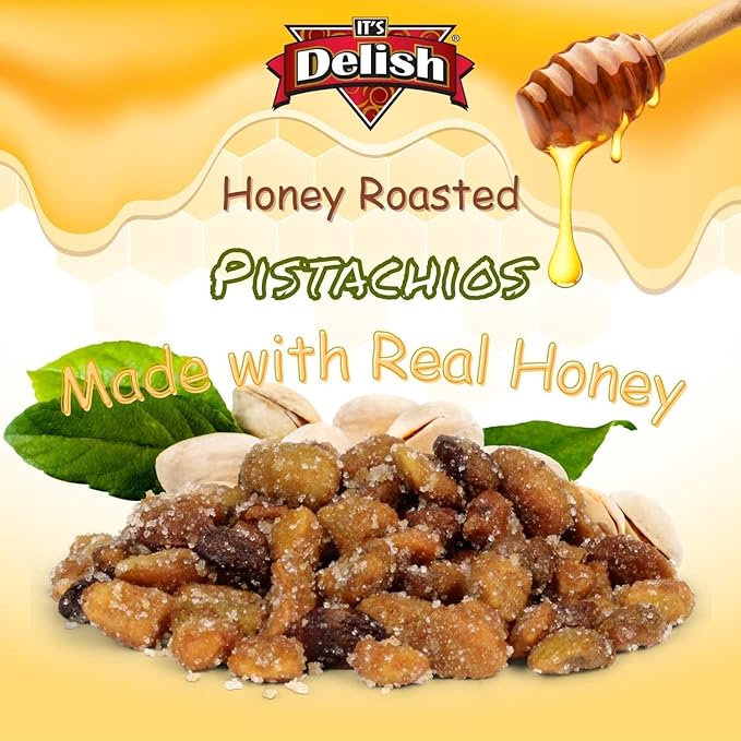 Honey Roasted Pistachio (Shelled No Shell) by It's Delish 10 lbs Bulk Bag | Gourmet Pistachio (Shelled No Shell) Nuts in Honey Sugar Coating Sweet &amp Heart Healthy Salted Nut Kids Snack - Non-