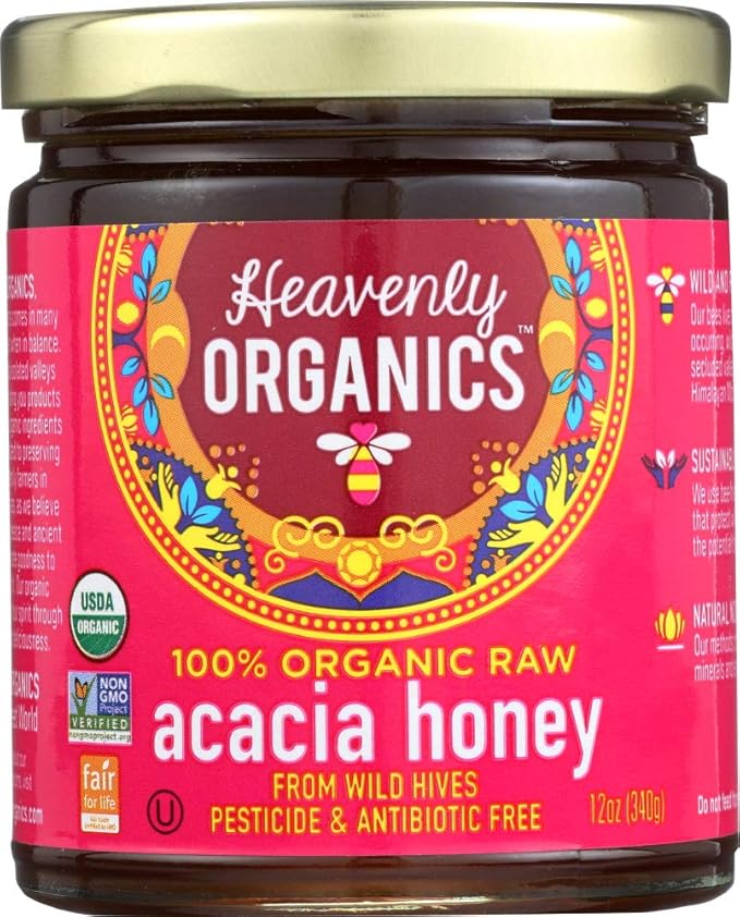 Heavenly Organics 100% ORGANIC RAW Acacia Honey 12 oz Pack of 3